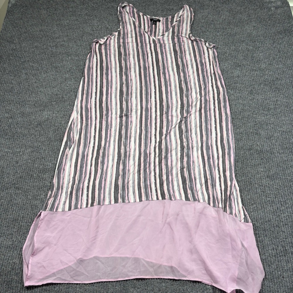 Simply Vera Vera Wang Dress Womens L Pink Gray Striped Sleeveless High Low